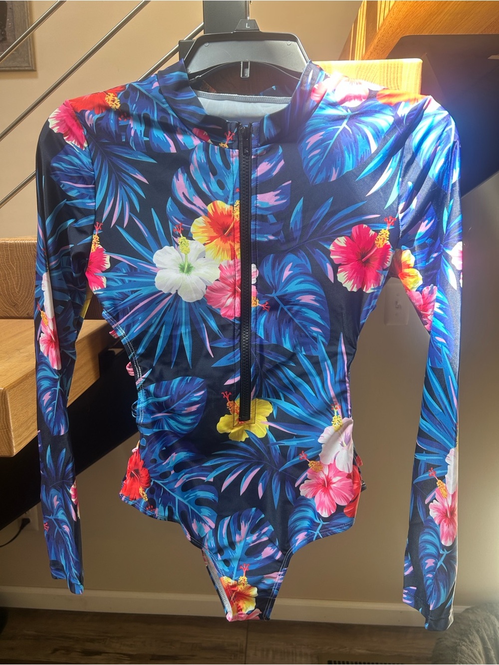 Rash guard Floral Long Sleeve Zip Front Swim Bodysuit - Tropical Print